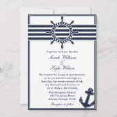 Nautical Navy Blue Swallows Wedding Invitation Kaart (Voorkant)