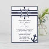 Nautical Navy Blue Swallows Wedding Invitation Kaart (Staand voorkant)