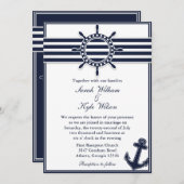 Nautical Navy Blue Swallows Wedding Invitation Kaart (Voorkant / Achterkant)