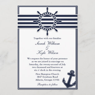 Nautical Navy Blue Swallows Wedding Invitation Kaart