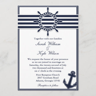 Nautical Navy Blue Swallows Wedding Invitation Kaart