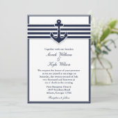 Nautical Navy Blue Swallows Wedding Invitation Kaart (Staand voorkant)