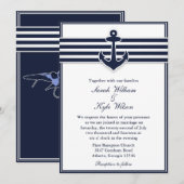 Nautical Navy Blue Swallows Wedding Invitation Kaart (Voorkant / Achterkant)