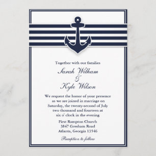 Nautical Navy Blue Swallows Wedding Invitation Kaart