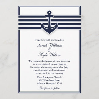 Nautical Navy Blue Swallows Wedding Invitation Kaart
