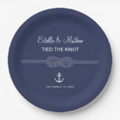 Nautical Navy Blue Tied the Knot Wedding Papieren Bordje (Voorkant)