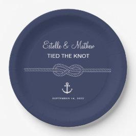 Nautical Navy Blue Tied the Knot Wedding Papieren Bordje