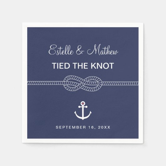 Nautical Navy Blue Tied the Knot Wedding Servet (Voorkant)