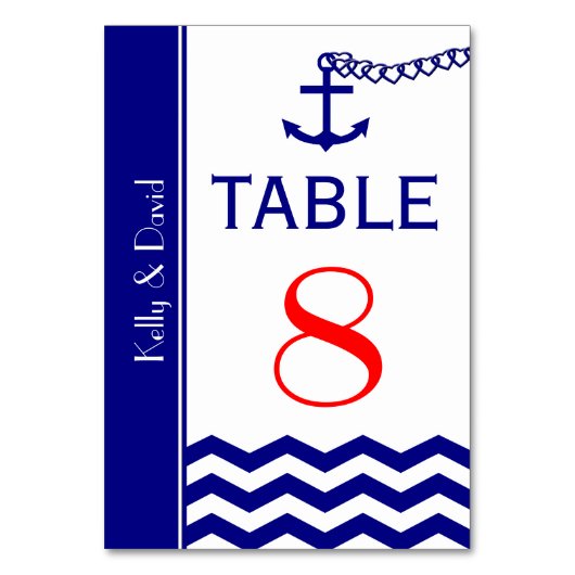 Nautical Navy Blue Trouwtafel Nummers Kaarten (Voorkant)