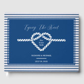 Nautical Navy Blue Tying Knot Stripes Bruiloft Gastenboek (Voorkant)