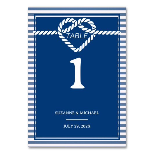 Nautical Navy Blue Tying Knot Stripes Bruiloft Kaart (Voorkant)