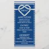 Nautical Navy Blue Tying Knot Stripes Bruiloft Menu (Voorkant)