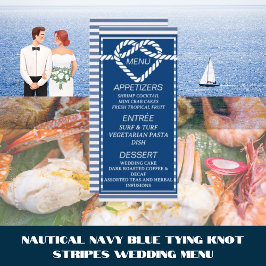 Nautical Navy Blue Tying Knot Stripes Bruiloft Menu