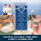 Nautical Navy Blue Tying Knot Stripes Bruiloft Menu