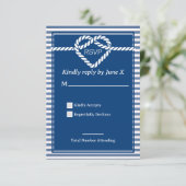Nautical Navy Blue Tying Knot Stripes Bruiloft RSVP Kaartje (Staand voorkant)