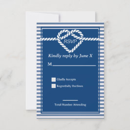 Nautical Navy Blue Tying Knot Stripes Bruiloft RSVP Kaartje