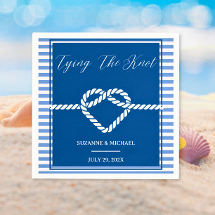 Nautical Navy Blue Tying Knot Stripes Bruiloft Servet