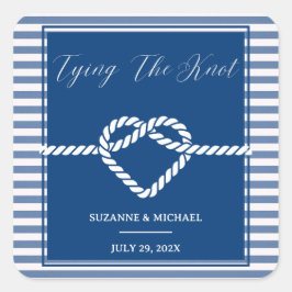 Nautical Navy Blue Tying Knot Stripes Bruiloft Vierkante Sticker