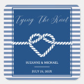 Nautical Navy Blue Tying Knot Stripes Bruiloft Vierkante Sticker (Voorkant)