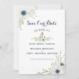 Nautical Navy Blue Waterverf Floral Wedding Save The Date