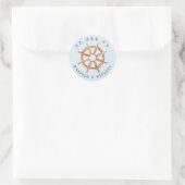 Nautical Navy Blue + Waterverf scheepswiel Ronde Sticker (Tas)