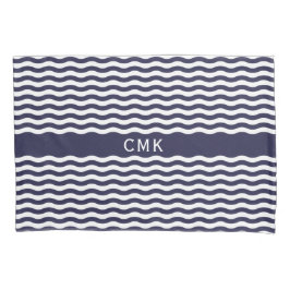 Nautical Navy Blue Waves Chic Beach House Monogram Kussensloop