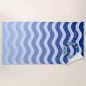 Nautical Navy Blue Waves Stripe Strandlaken (Voorkant)