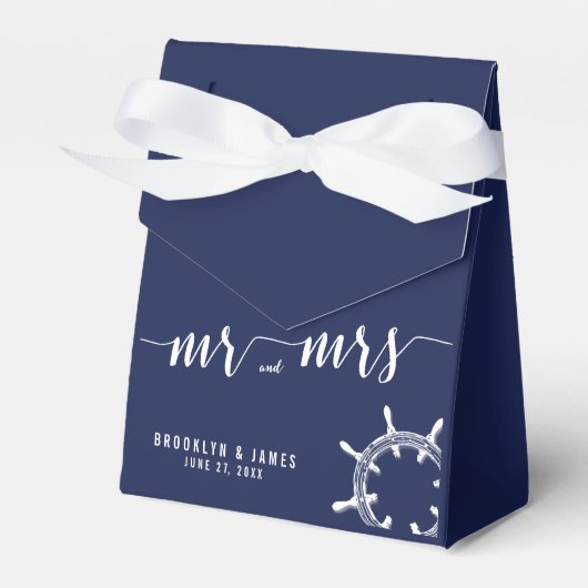 Nautical Navy Blue Wedding Favor Boxes Tent Bedankdoosjes (Voorkant Zijde)
