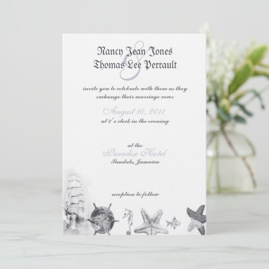 Nautical Navy Blue Wedding Invitation Kaart (Staand voorkant)
