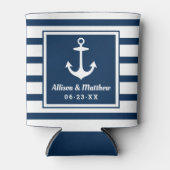 Nautical Navy Blue Wedding Monogram Boat Anchor Blikjeskoeler (Voorkant)