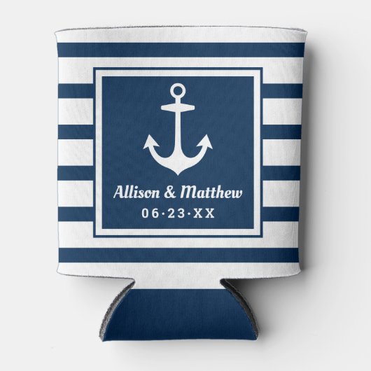 Nautical Navy Blue Wedding Monogram Boat Anchor Blikjeskoeler (Voorkant)