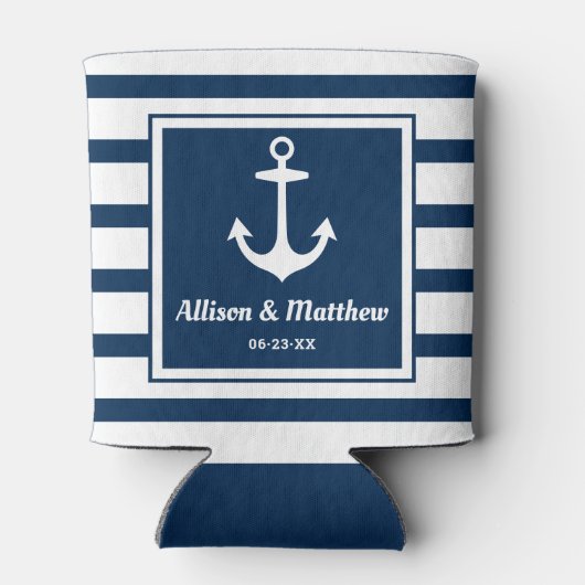 Nautical Navy Blue Wedding Monogram Boat Anchor Blikjeskoeler (Achterkant)