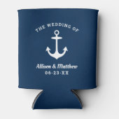Nautical Navy Blue Wedding Monogram Boat Anchor Blikjeskoeler (Voorkant)