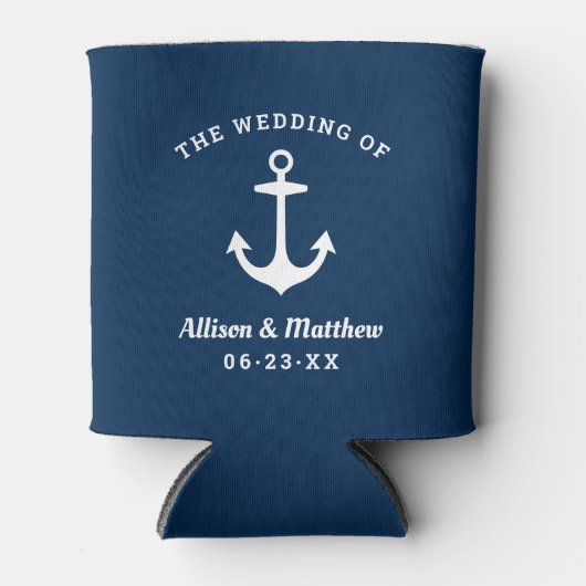 Nautical Navy Blue Wedding Monogram Boat Anchor Blikjeskoeler (Voorkant)