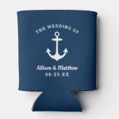Nautical Navy Blue Wedding Monogram Boat Anchor Blikjeskoeler (Achterkant)