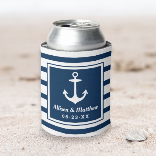 Nautical Navy Blue Wedding Monogram Boat Anchor Blikjeskoeler