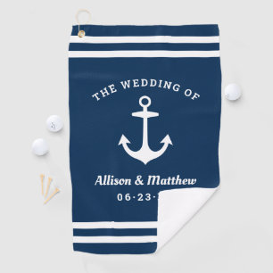 Nautical Navy Blue Wedding Monogram Boat Anchor Golfhanddoek