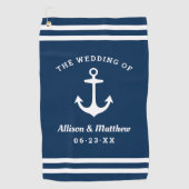 Nautical Navy Blue Wedding Monogram Boat Anchor Golfhanddoek (Voorkant)