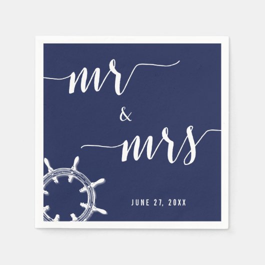 Nautical Navy Blue Wedding Napkins met wiel Servet (Voorkant)