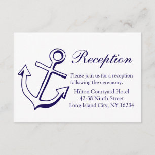 Nautical Navy Blue Wedding Reception Ship Anchor Informatiekaartje