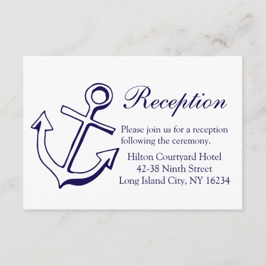 Nautical Navy Blue Wedding Reception Ship Anchor Informatiekaartje (Voorkant)