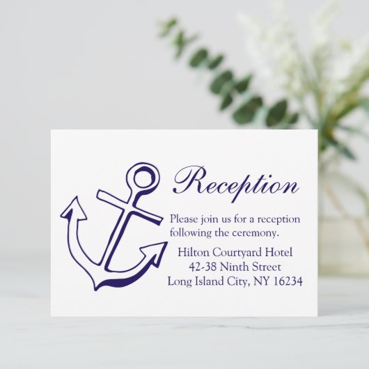 Nautical Navy Blue Wedding Reception Ship Anchor Informatiekaartje (Staand voorkant)