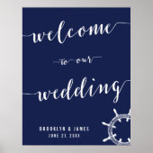 Nautical Navy Blue Wedding Reception Sign 22x28 Poster (Voorkant)