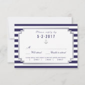 Nautical Navy Blue Wedding RSVP Kaart Meal Choice (Voorkant)