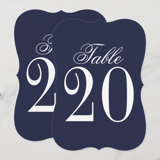 Nautical Navy Blue Wedding Table Number Kaart (Voorkant / Achterkant)