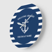 Nautical Navy Blue Welcome Aboard Boat Name Anchor Grote Klok (Hoek)