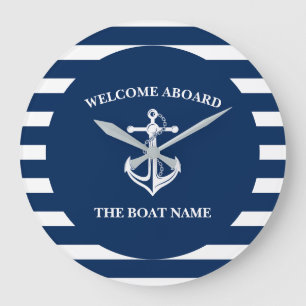 Nautical Navy Blue Welcome Aboard Boat Name Anchor Grote Klok