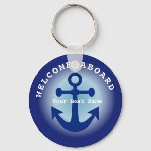 Nautical Navy Blue Welcome Aboard Boat Name Anchor Sleutelhanger