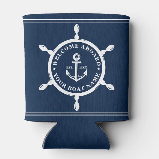 Nautical Navy Blue Welcome Aboard Name Anchor Blikjeskoeler (Achterkant)