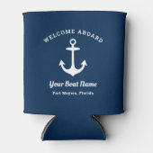 Nautical Navy Blue Welcome Aboard Name Anchor Blikjeskoeler (Voorkant)
